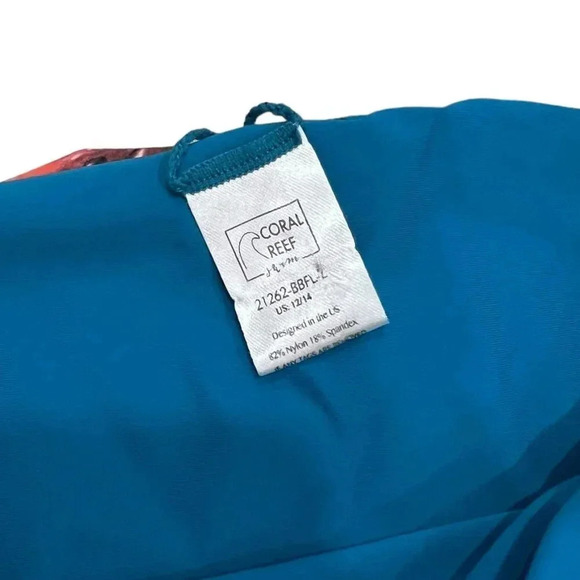 Coral Reef Teal Floral Ruffle High Waisted Reversible Bikini Bottoms L - Picture 4 of 4